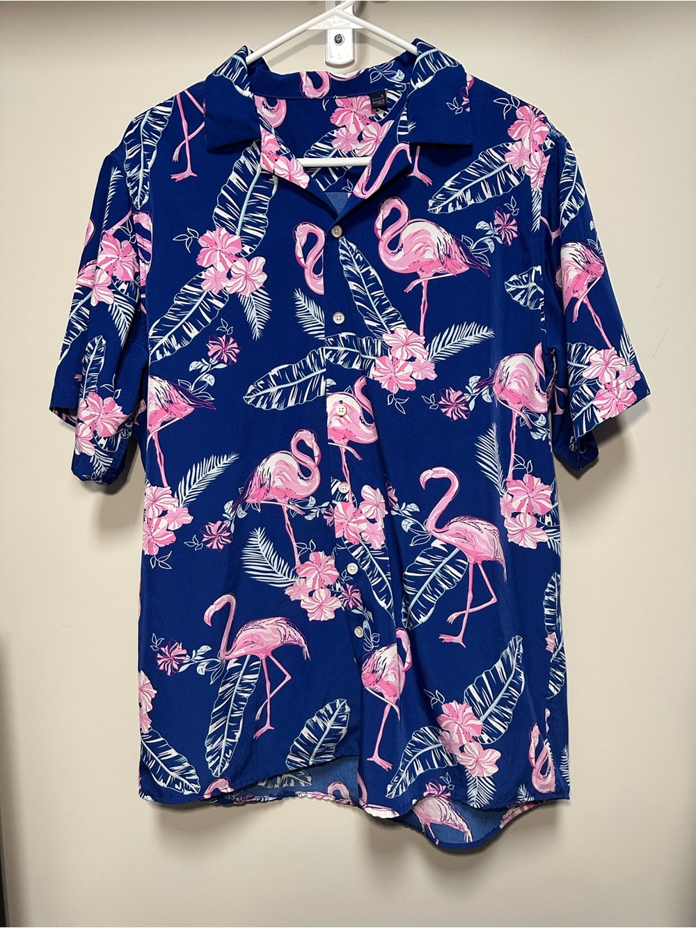 Men’s Design in Italy Luxury Short Sleeve Flamingo Print Shirt - Blue & Pink